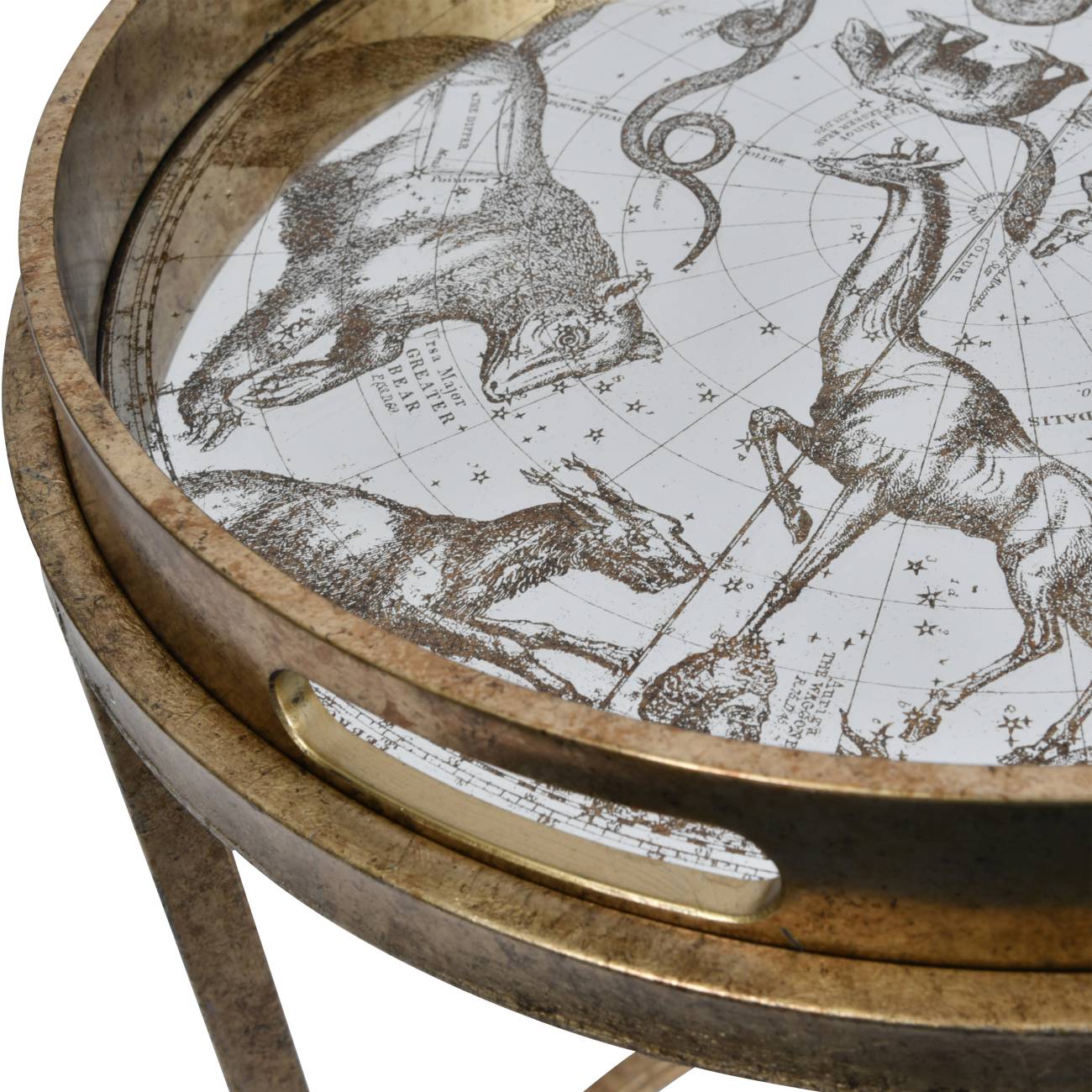 Set of 2 Constellation Map Antique Gold Side Tables